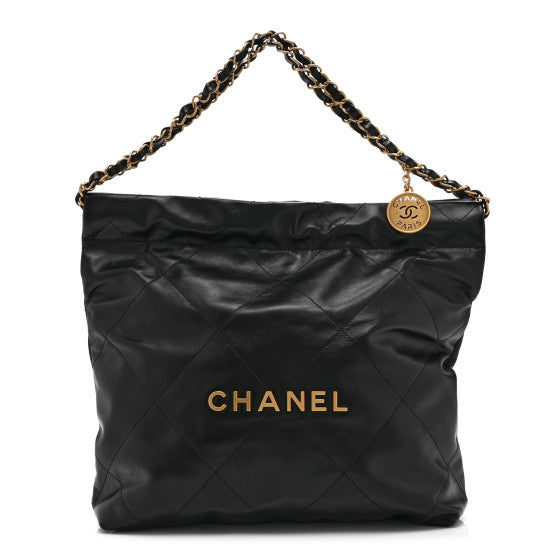  Chanel Shiny Calfskin Quilted 22 Black