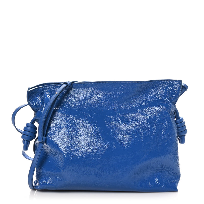 Loewe Crackle Patent Calfskin Medium Flamenco Knot Bag Royal Blue