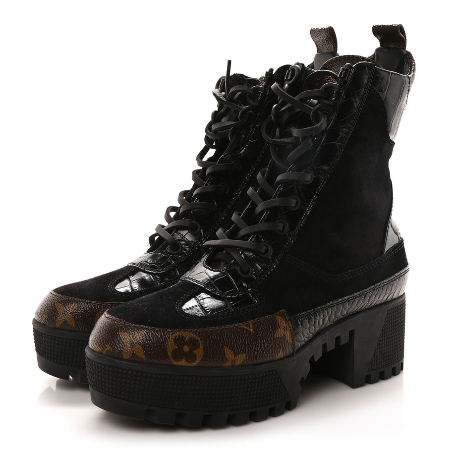 Louis Vuitton Suede Calfskin Monogram Laureate Platform Desert Boots Black Image 4