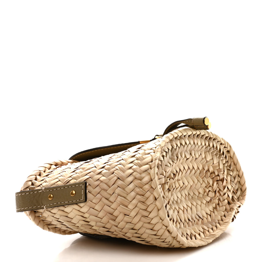 Chloe Raffia Small Grain Calfskin Small Marcie Basket Shoulder Bag Pottery Green Image 4