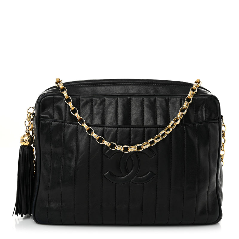  Chanel Lambskin Vertical Quilted Tassel Camera Case Black
