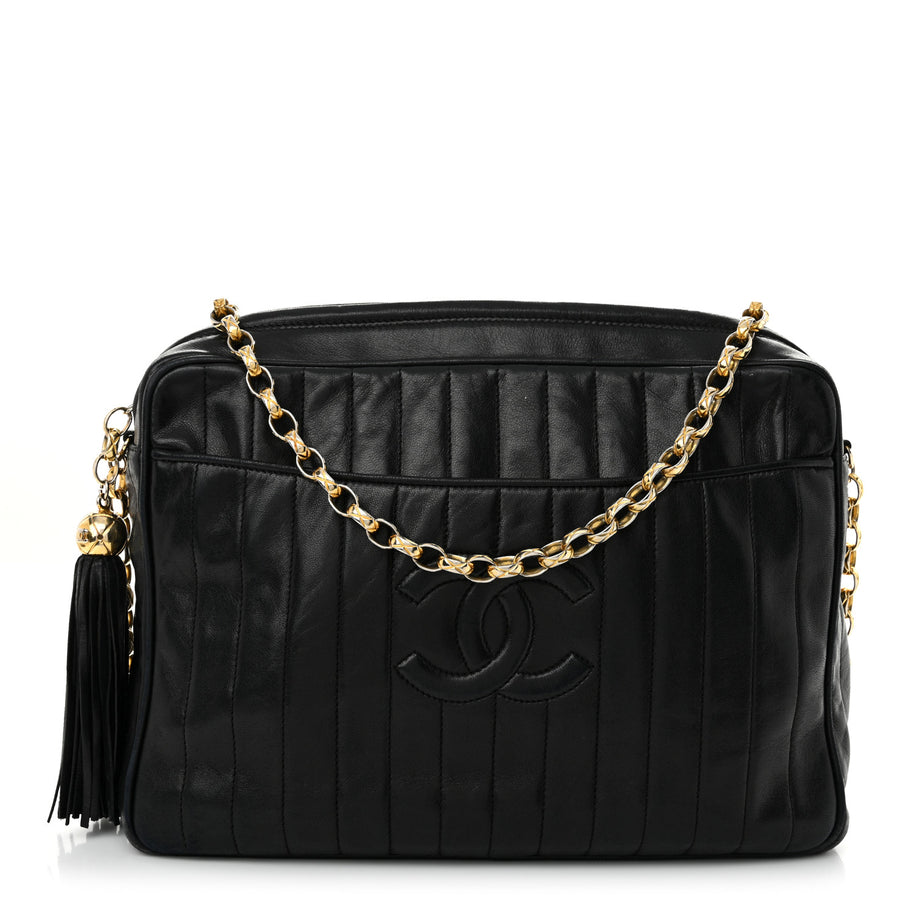 Chanel Lambskin Vertical Quilted Tassel Camera Case Black Image 1