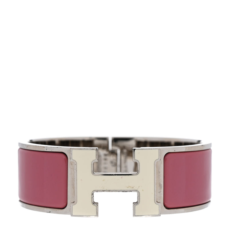  Hermes Enamel Wide Clic Clac H Bracelet PM Vieux Rose White