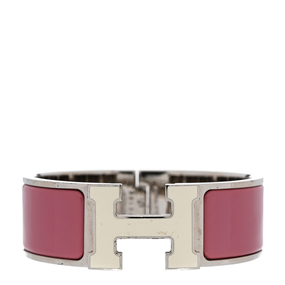 Hermes Enamel Wide Clic Clac H Bracelet PM Vieux Rose White Image 1