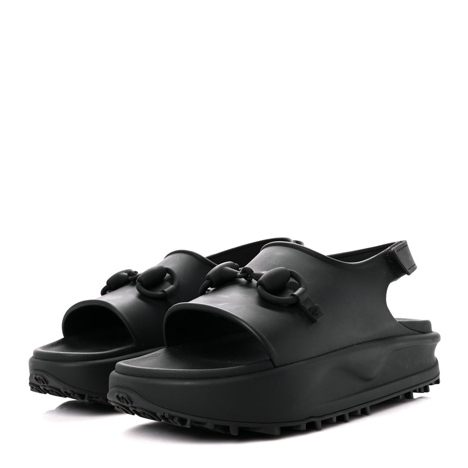 Gucci Soft Rubber Mens Horsebit Platform Slingback Sandals 9 Black Image 3