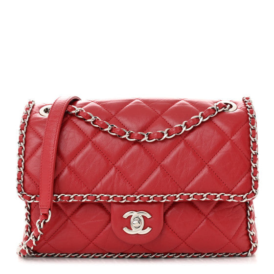 Chanel Crumpled Calfskin Medium Chain All Over Flap Red Image 1