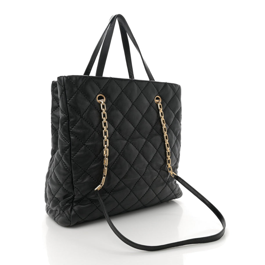 Chanel Calfskin Quilted Large Retro Chain Tote Black Image 3