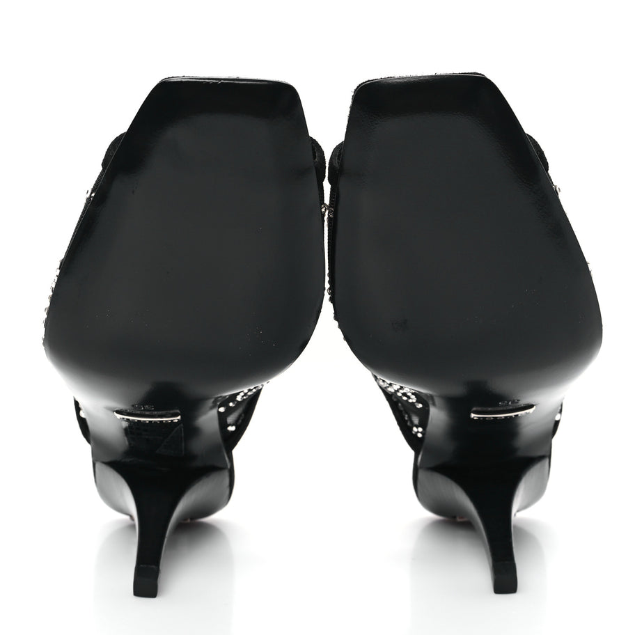 Gucci Tela Retino Kid Scamosciato Crystal GG Monogram Square G 95mm Slide Sandals 35 Black Image 7