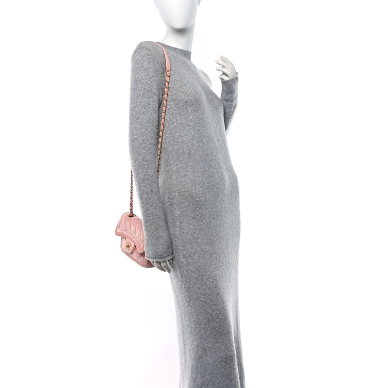  Chanel Velour Quilted Mini Double Frame Flap Rose