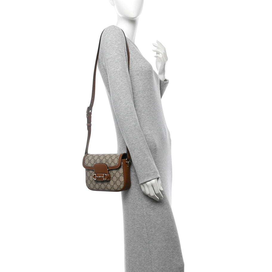 Gucci GG Supreme Monogram Horsebit 1955 Soft Small Shoulder Bag Beige Brown Image 2