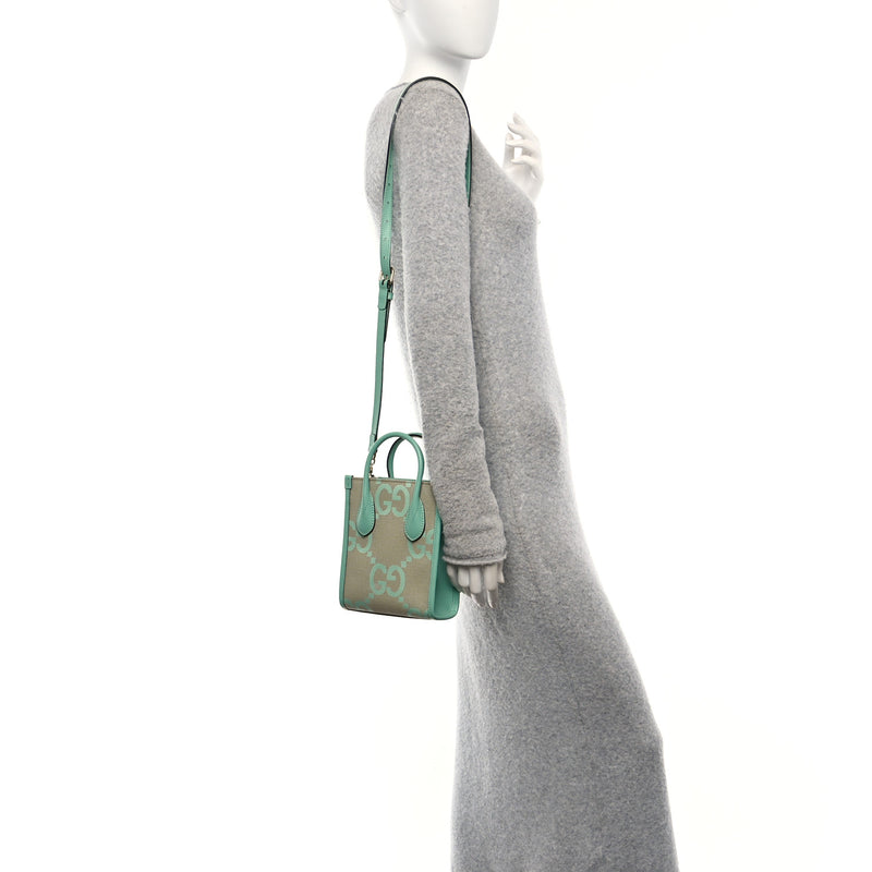  Gucci Monogram Jumbo GG Textured Dollar Calfskin Mini Tote Bag Pepperlight Mint