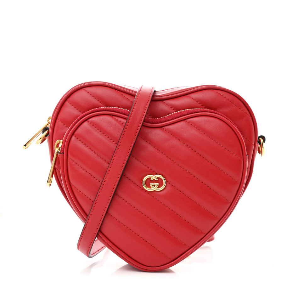 Gucci Calfskin Matelasse Diagonal Mini InterLocking G Heart Shoulder Bag Hibiscus Red Image 1