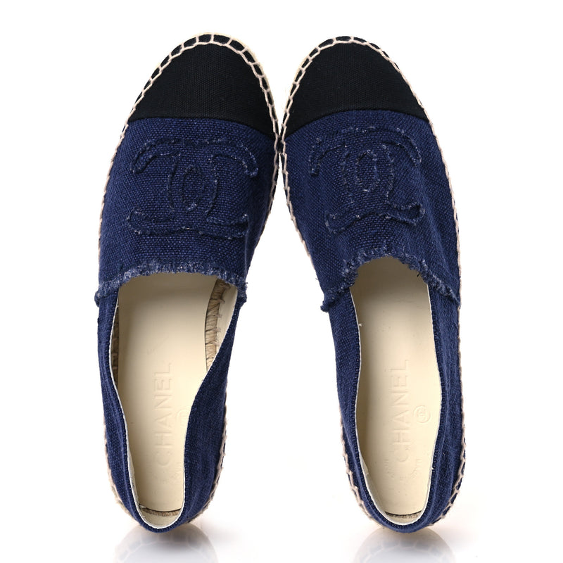  Chanel Denim Toile CC Espadrilles 40 Navy Black