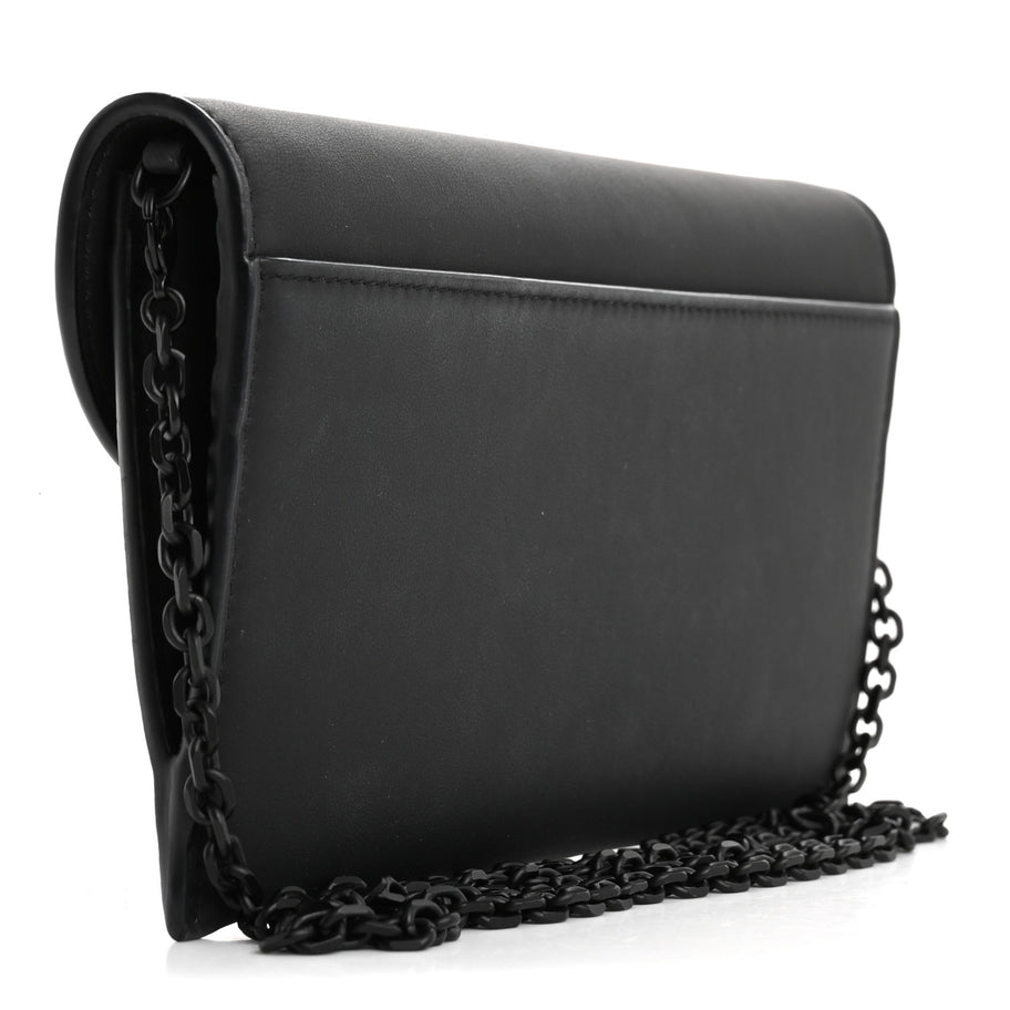Christian Dior Ultra Matte Calfskin Saddle Chain Wallet Pouch Black Image 4