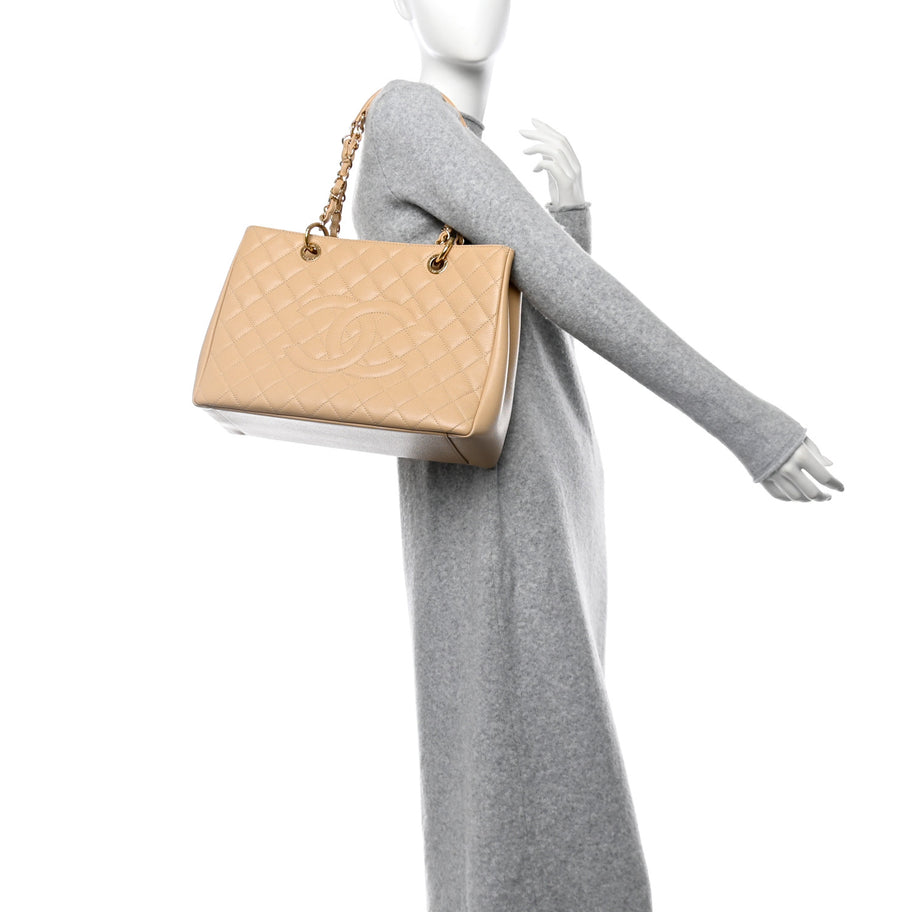 chanel beige matte caviar travel tote bag Chanel Caviar Quilted Grand Shopping Tote GST Beige Clair