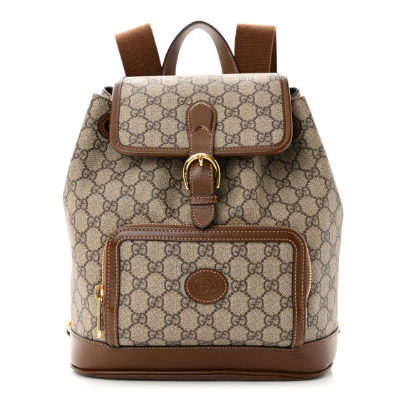 Gucci GG Supreme Monogram Azalea Calfskin Retro Interlocking G Buckle Backpack Beige Ebony Brown Sugar Image 1