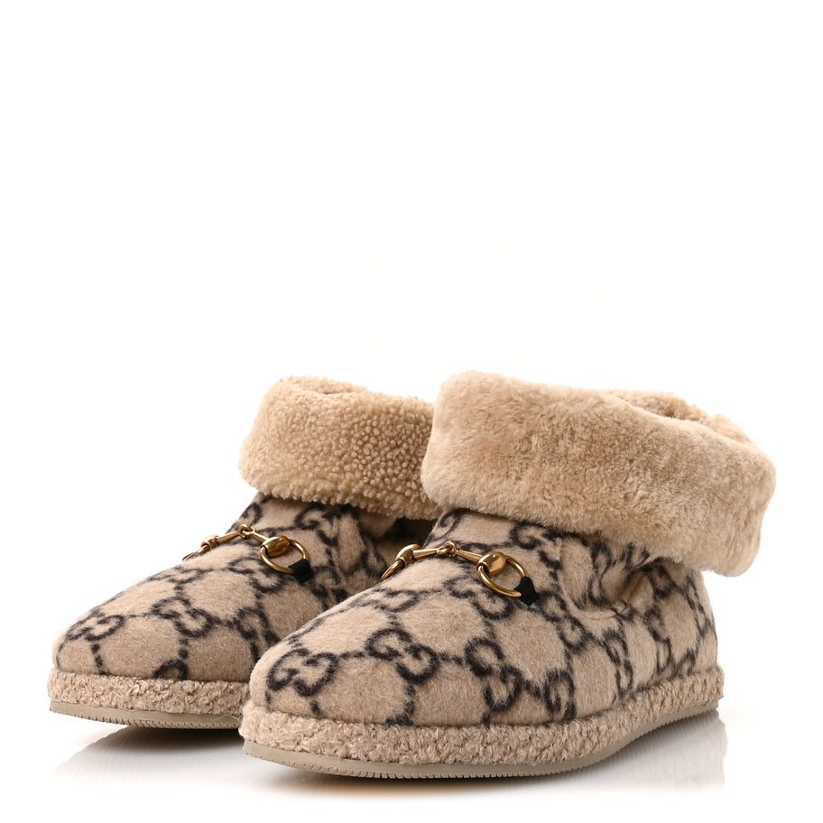 Gucci Covered Wool GG Monogram Mens Fria Horsebit Ankle Boots 9 Beige Ebony Butterscotch Image 4
