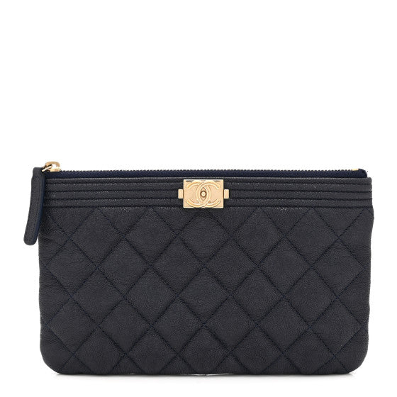  Chanel Caviar Quilted Small Zipped Boy Pouch Navy Blue
