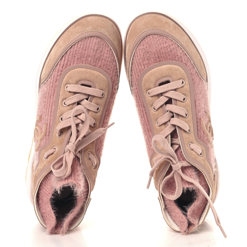  Chanel Suede Calfskin Stretch Fabric CC Sneakers 41 Pink