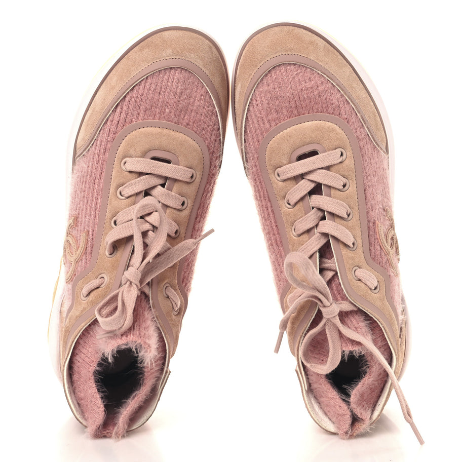 Chanel Suede Calfskin Stretch Fabric CC Sneakers 41 Pink Image 2