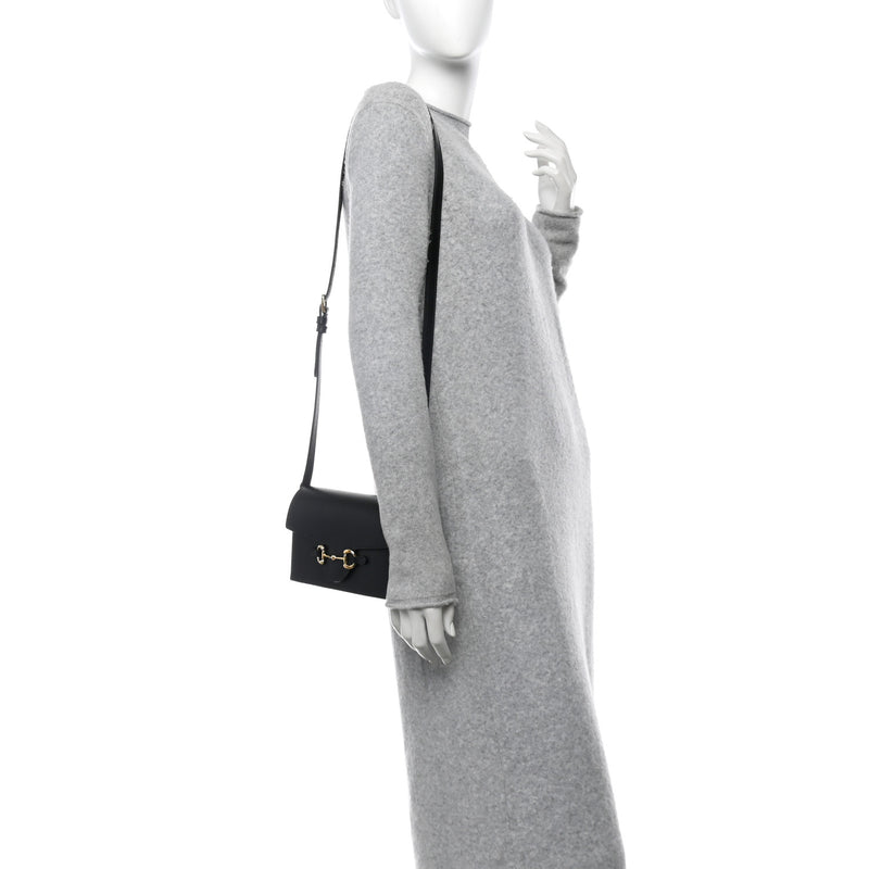  Gucci Calfskin Horsebit 1955 Shoulder Bag Black