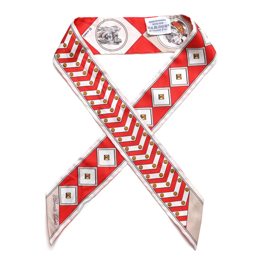 Hermes Silk Colliers Et Chiens Twilly Rouge White Mastic Image 1