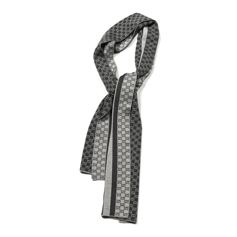  Gucci Wool Tricot GG Monogram Web New Lunicart Scarf Medium Grey
