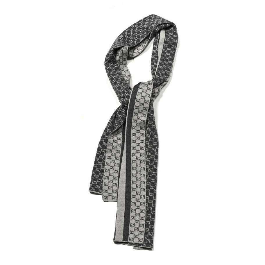 Gucci Wool Tricot GG Monogram Web New Lunicart Scarf Medium Grey Image 1