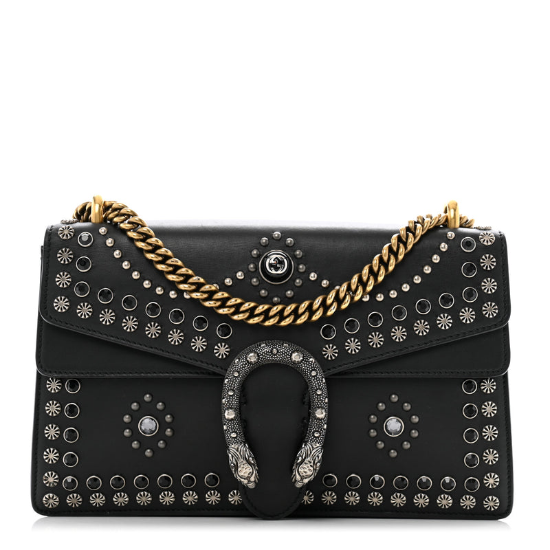  Gucci Calfskin Studded Small Dionysus Shoulder Bag Black