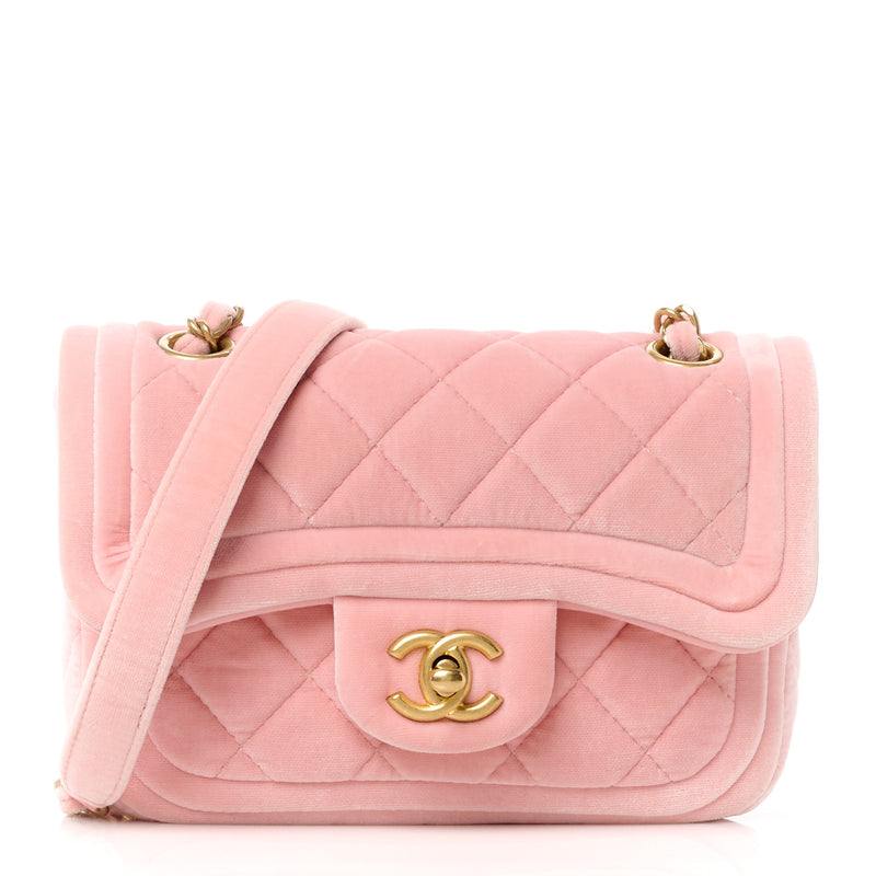 Chanel Velour Quilted Mini Double Frame Flap Rose