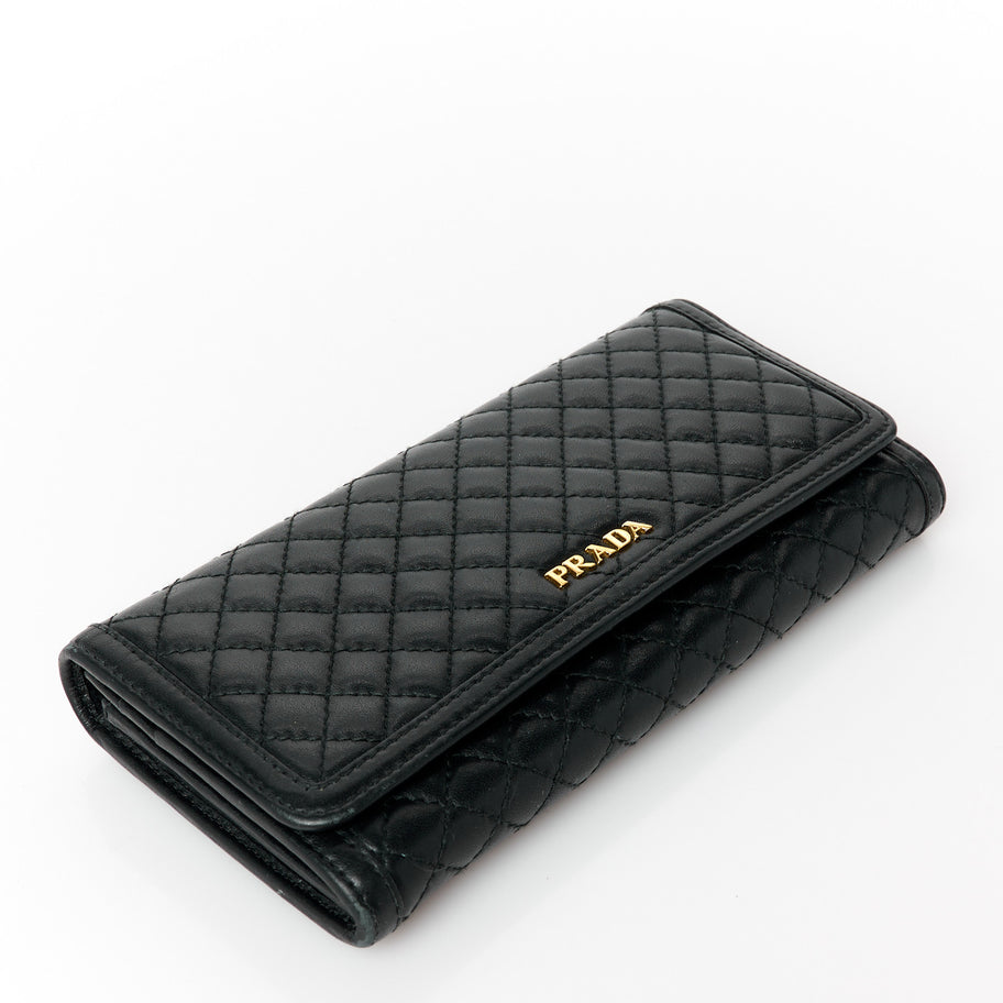 Prada Soft Calfskin Quilted Continental Flap Wallet Black Image 5