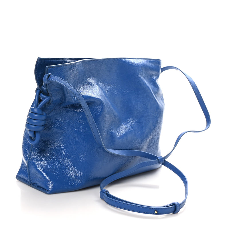  Loewe Crackle Patent Calfskin Medium Flamenco Knot Bag Royal Blue