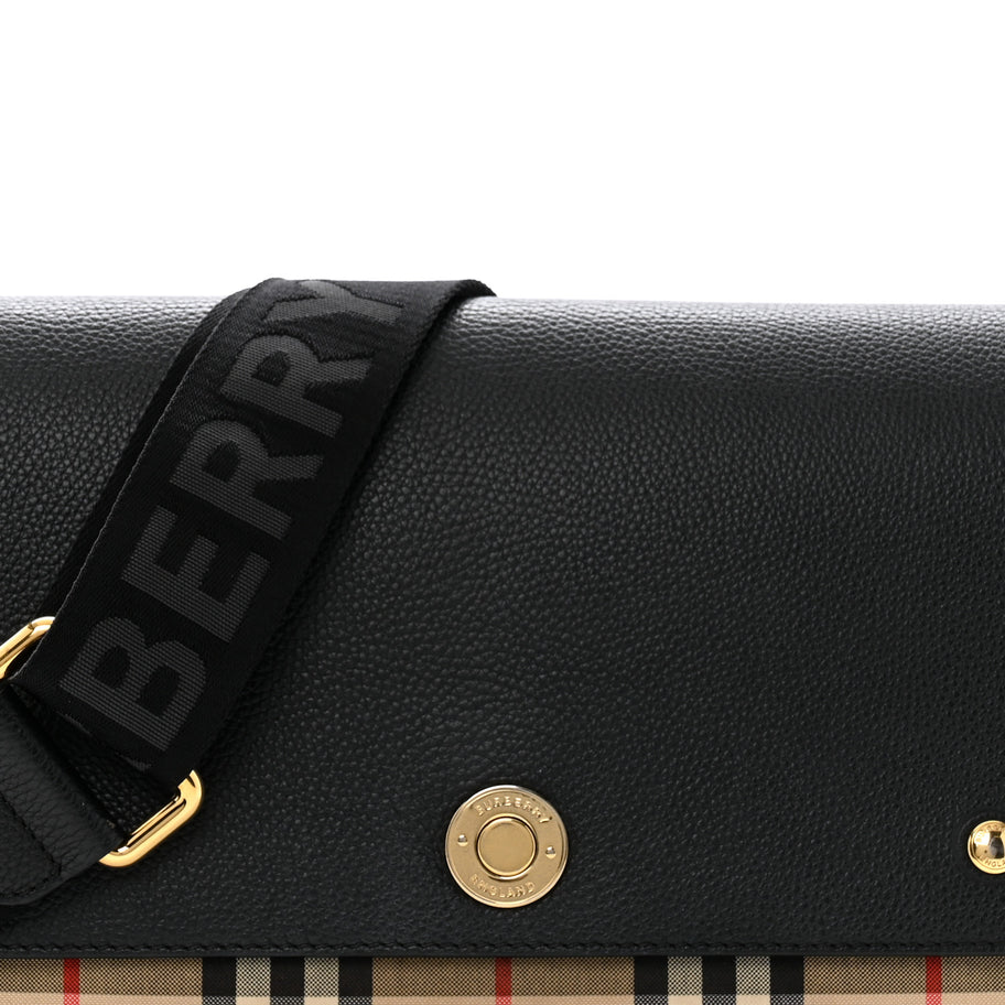 Burberry Grainy Calfskin Vintage Check Note Crossbody Bag Black Image 7