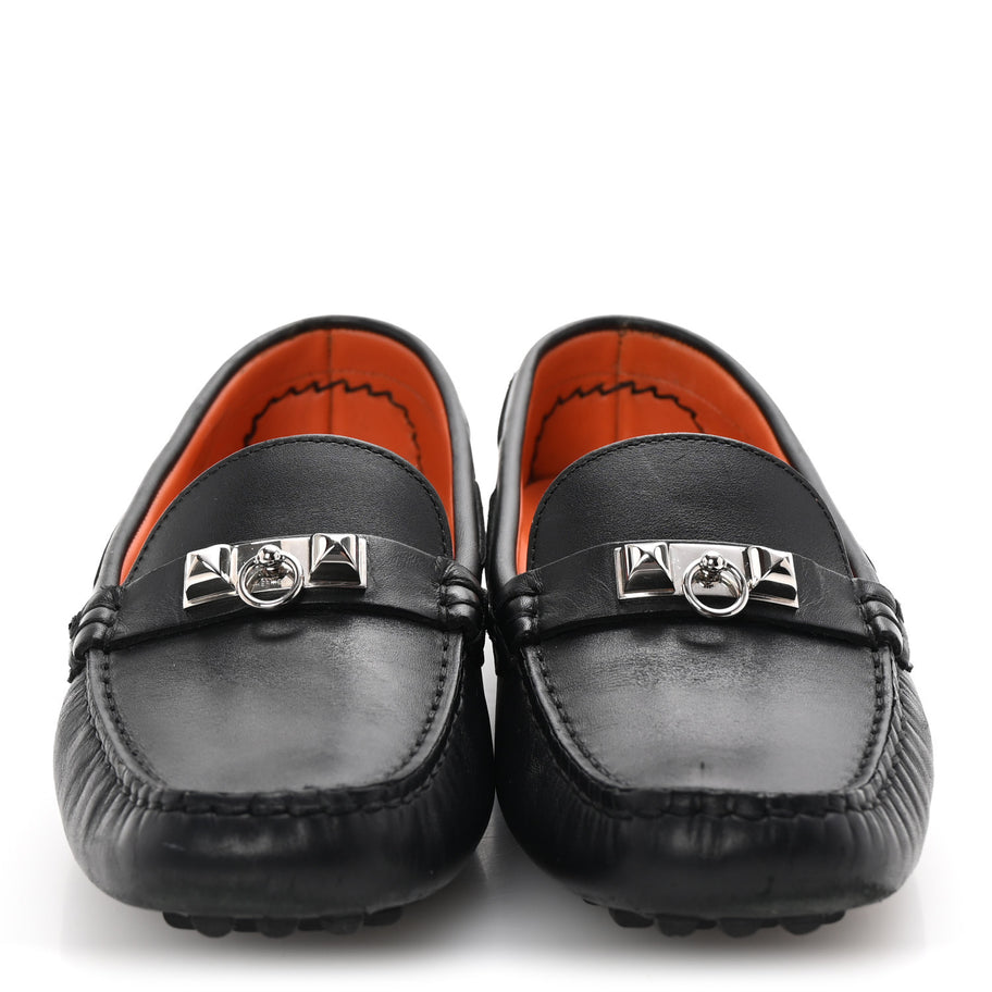 Hermes Supple Calfskin Mens Irving Driving Moccasin Loafers 37 Black Image 3