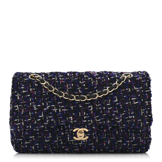Chanel Tweed Quilted Medium Double Flap Dark Purple Image 1