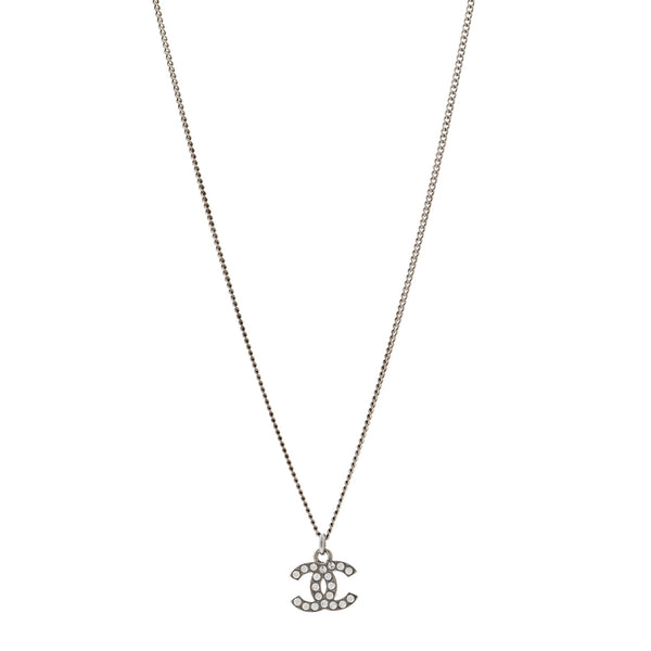 Chanel Crystal Timeless CC Necklace Silver