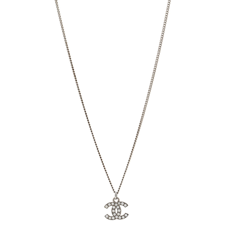  Chanel Crystal Timeless CC Necklace Silver