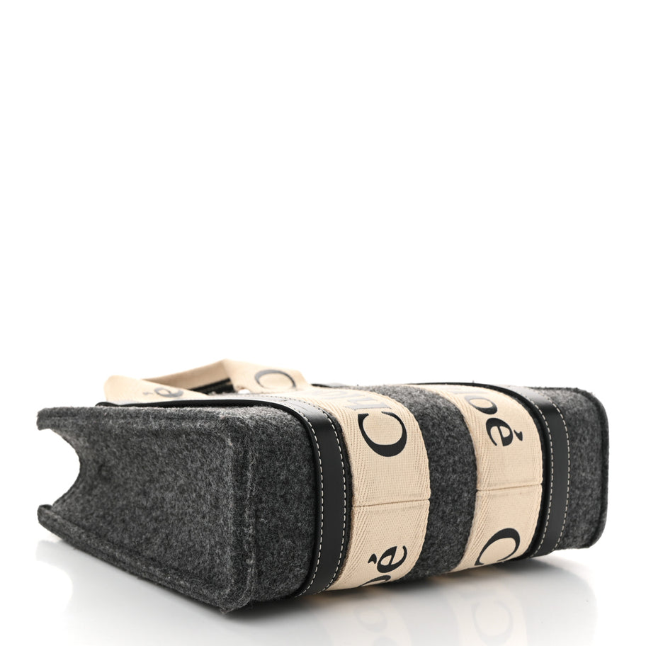 Chloe Felt Calfskin Small Woody Ribbon Tote With Strap Cashmere Grey Image 4