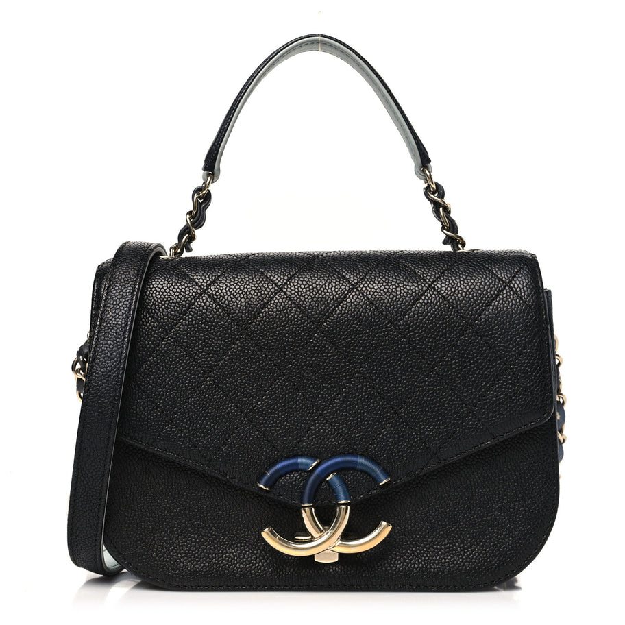 Chanel Grained Calfskin Quilted Small Cuba Top Handle Flap Black Image 1