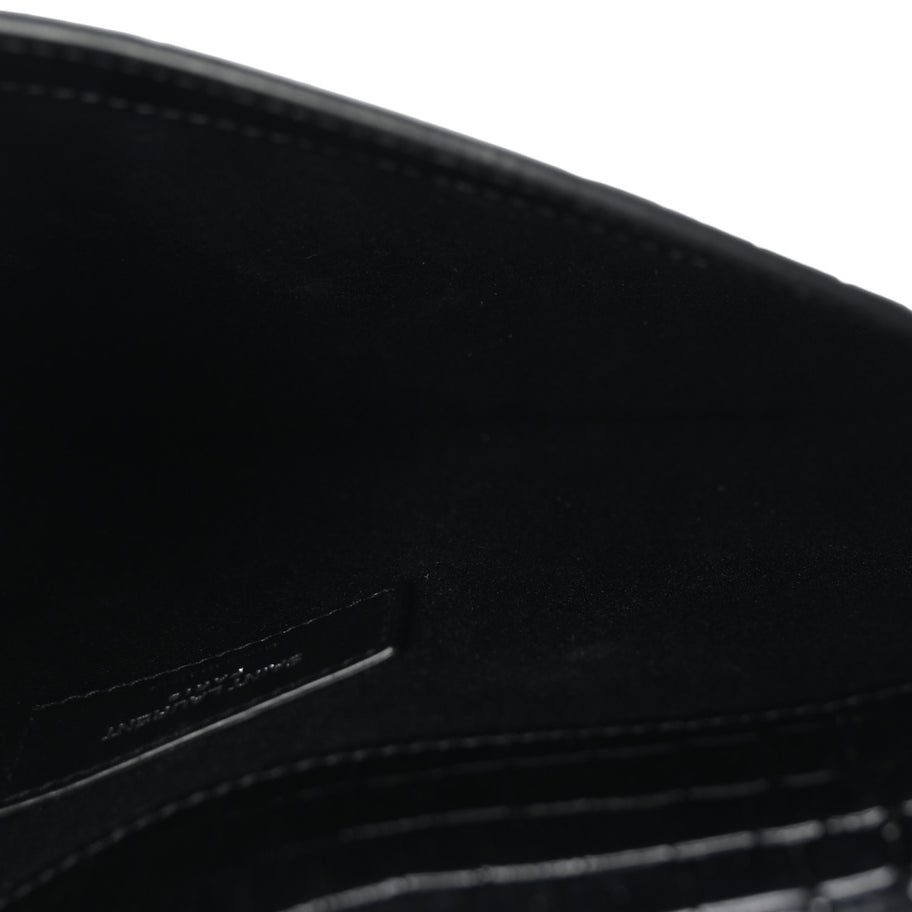 Saint Laurent Calfskin Crocodile Embossed Uptown Monogram Clutch Black Image 5