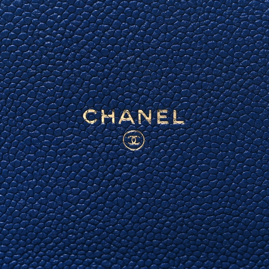 Chanel Grained Calfskin Quilted Cuba Wallet On Chain WOC Blue Image 6