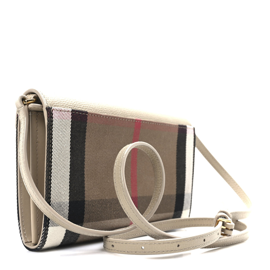 Burberry Calfskin House Check Hannah Wallet with Detachable Strap Beige Image 3