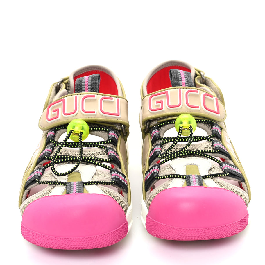 Gucci Mesh Fabric Tinsel Sport Sandals 36 Loess Sand Box Pink Image 3