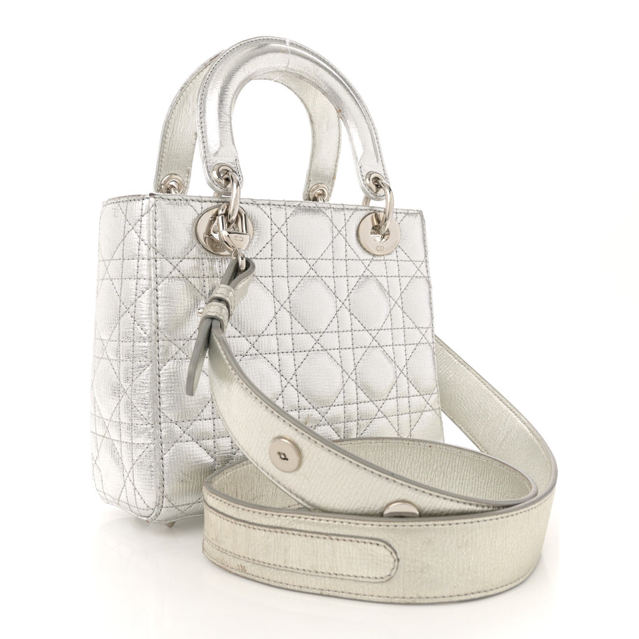 Christian Dior Metallic Grained Calfskin Cannage Small Lucky Badges My Lady Dior Silver Image 3