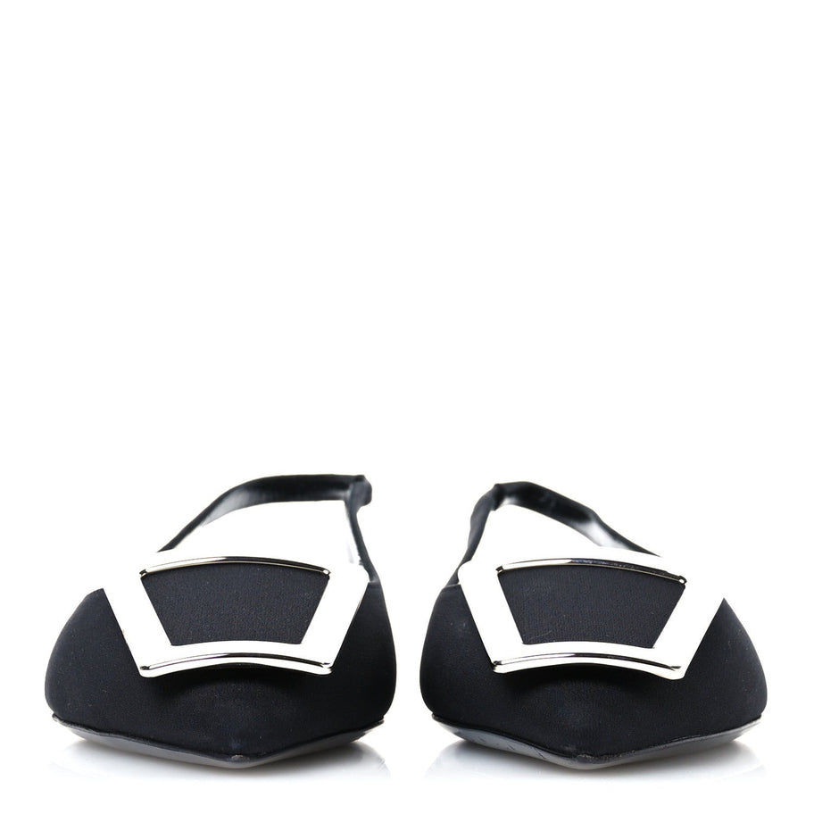 Saint Laurent Crepe De Chine Vivi 10 Plate Slingback Flats 37 Black Image 3