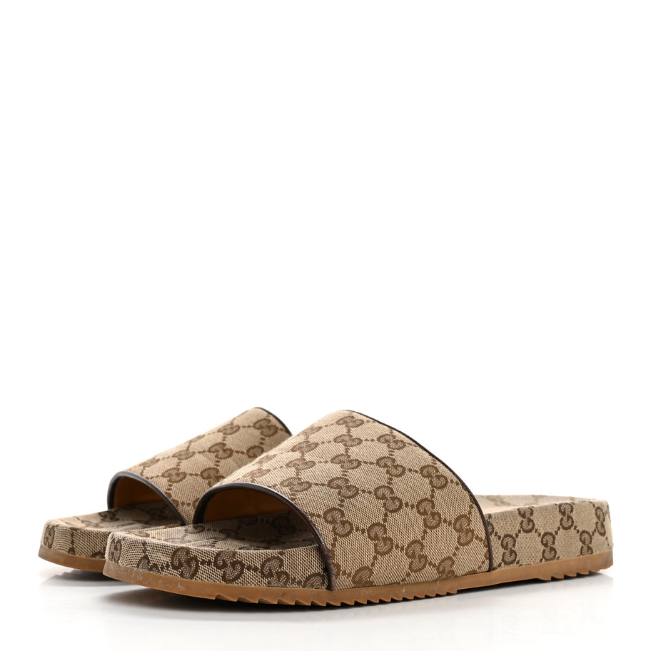 Gucci Canvas GG Monogram Mens Slide Sandals 10 Beige Image 4