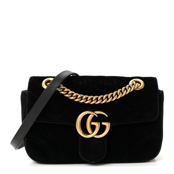  Gucci Velvet Matelasse Mini GG Marmont Shoulder Bag Black