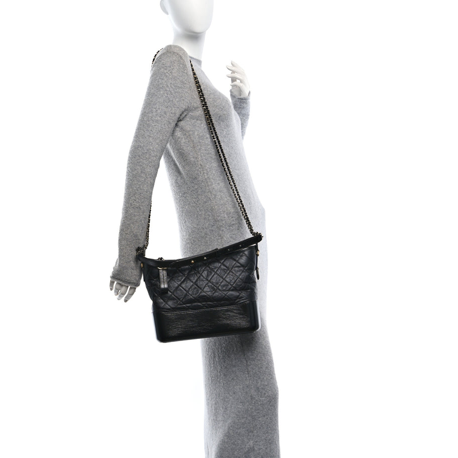 Chanel Aged Calfskin Quilted Medium Gabrielle Hobo Black Image 2