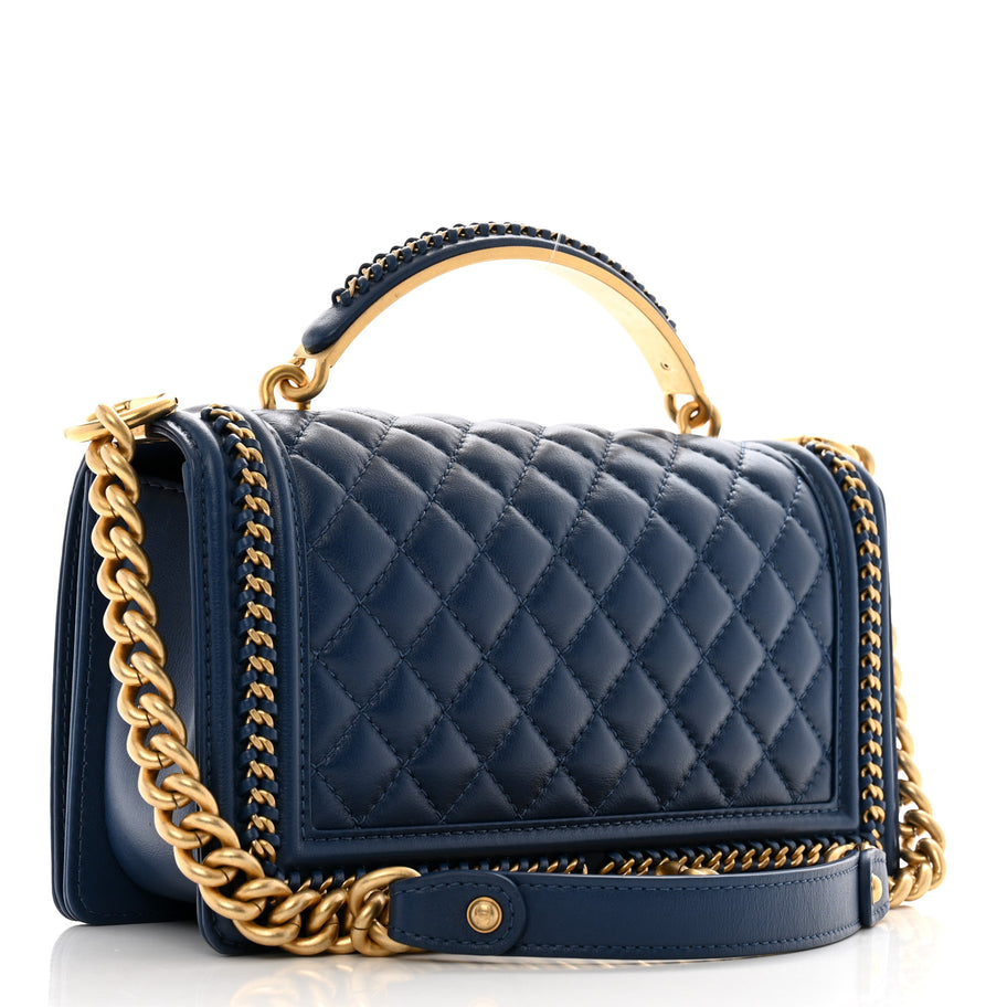 Chanel Lambskin Quilted Medium Top Handle Boy Flap Dark Blue Image 3