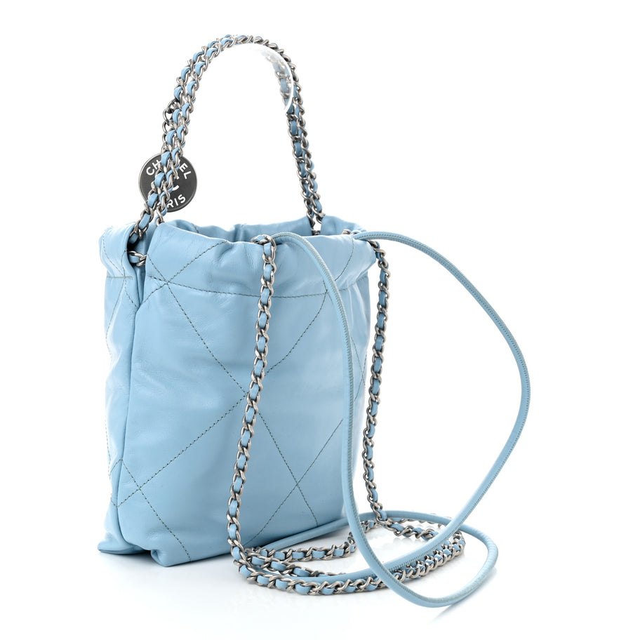 Chanel Shiny Calfskin Quilted Mini 22 Light Blue Image 3